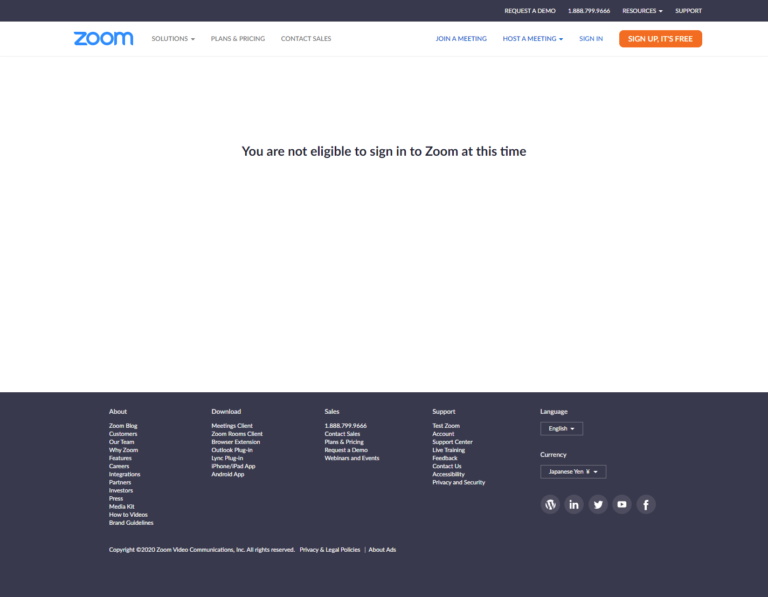 You are not eligible to sign up for zoom at this time что это значит